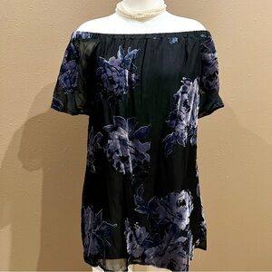 As U Wish sheer flowing off the shoulder mini dress